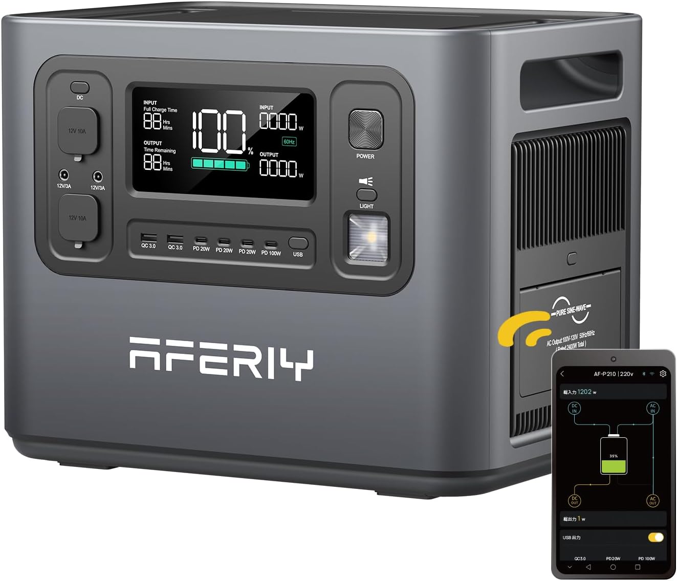 AFERIY ポータブル電源 大容量 2048Wh 高出力 2400W, キャンプ