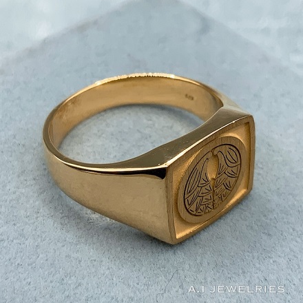 18金 家紋レーザー刻印可能 オーダーメイド 3匁 三味印台 リング ／K18