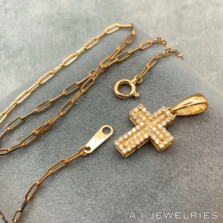 18金 ダイヤモンド クロス ペンダント Hクリップ ネックレス セット