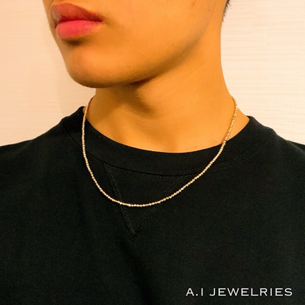 K18 プラチナ850 コンビ 2.5mm玉 シャンデリア ネックレス 50cm / K18