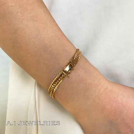 18金 12面カット トリプル 喜平 ブレスレット 16グラム 16センチ / K18