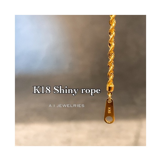 k18 18金 シャイニーロープ ブレスレット 16cm 2mm 幅 / k18 shiny