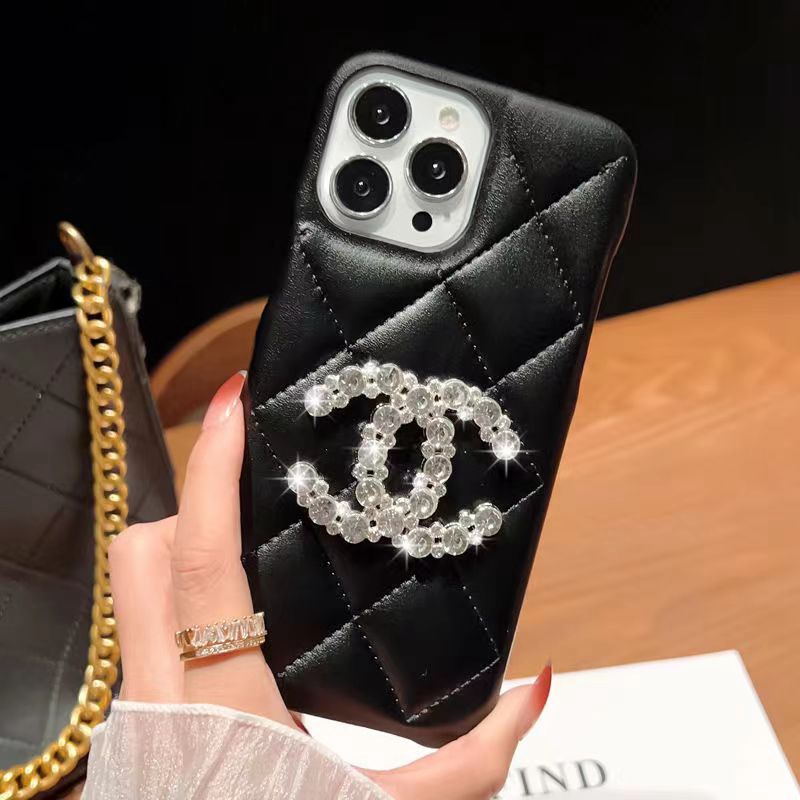 シャネル iphone14ケースハイブランドCHANEL ブラック革 iphone14plus