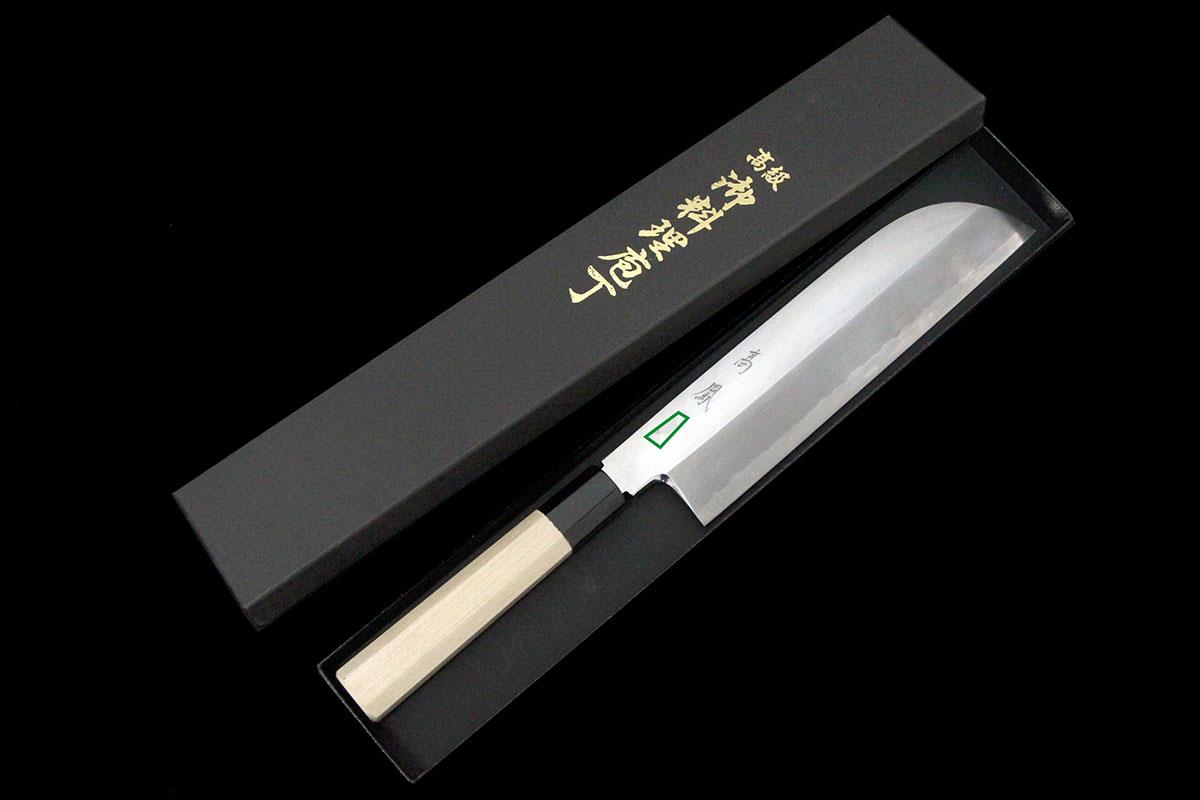 鎌型薄刃包丁 霞 八寸 銀三鋼 朴柄 箱付 名入 KN02-A9714-2L2B | 高鳳