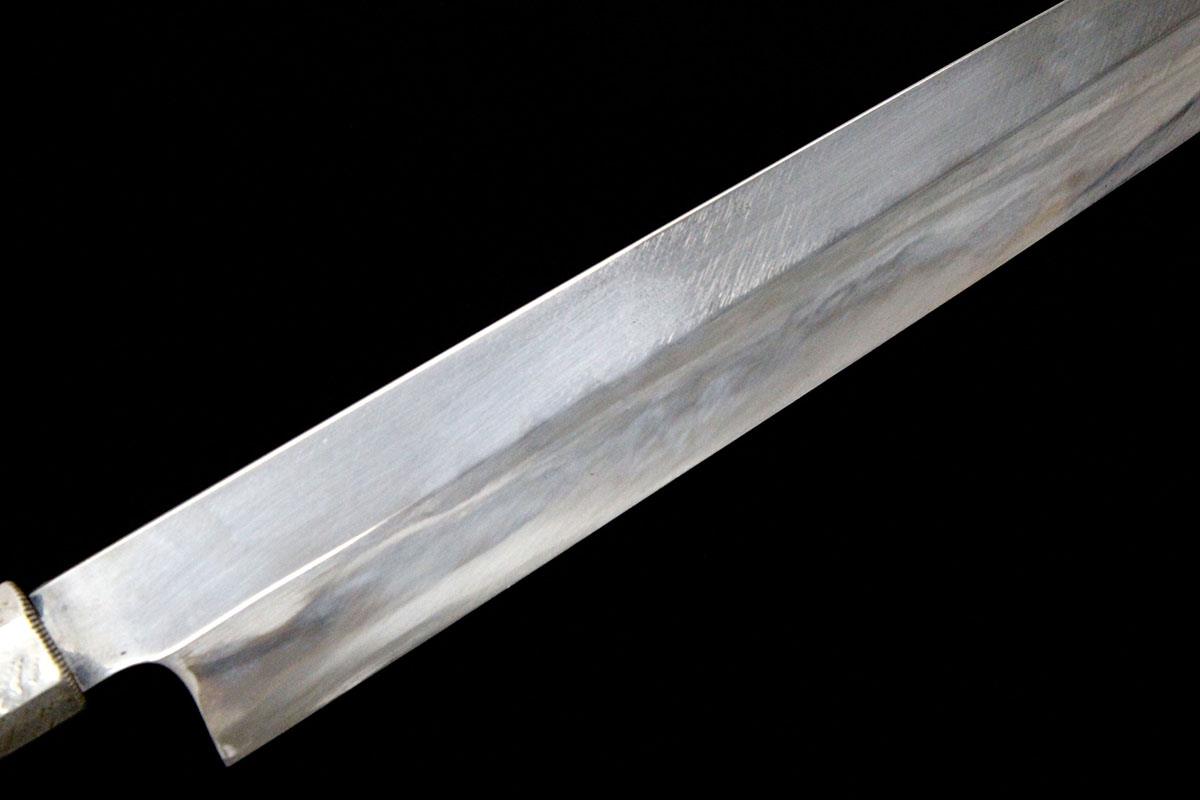 柳刃包丁 本焼 尺一 上下純銀黒檀柄 目釘留 黒檀鞘付 KN02-A8603-2L3D