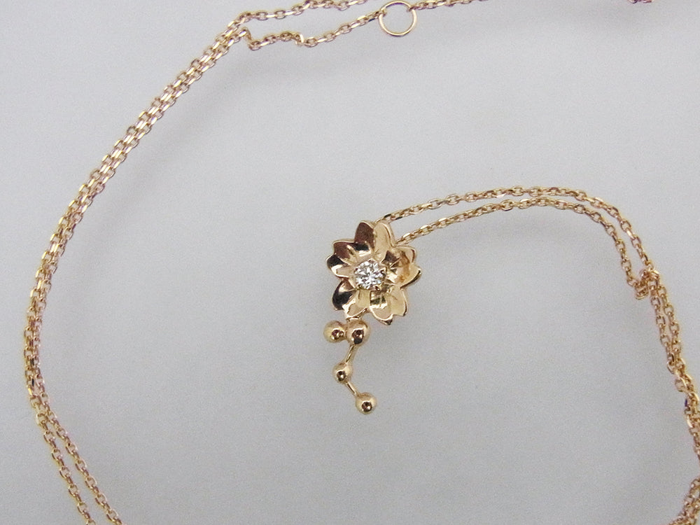 K18ピンクゴールド 桜モチーフ 0.03CT ダイヤモンドペンダント