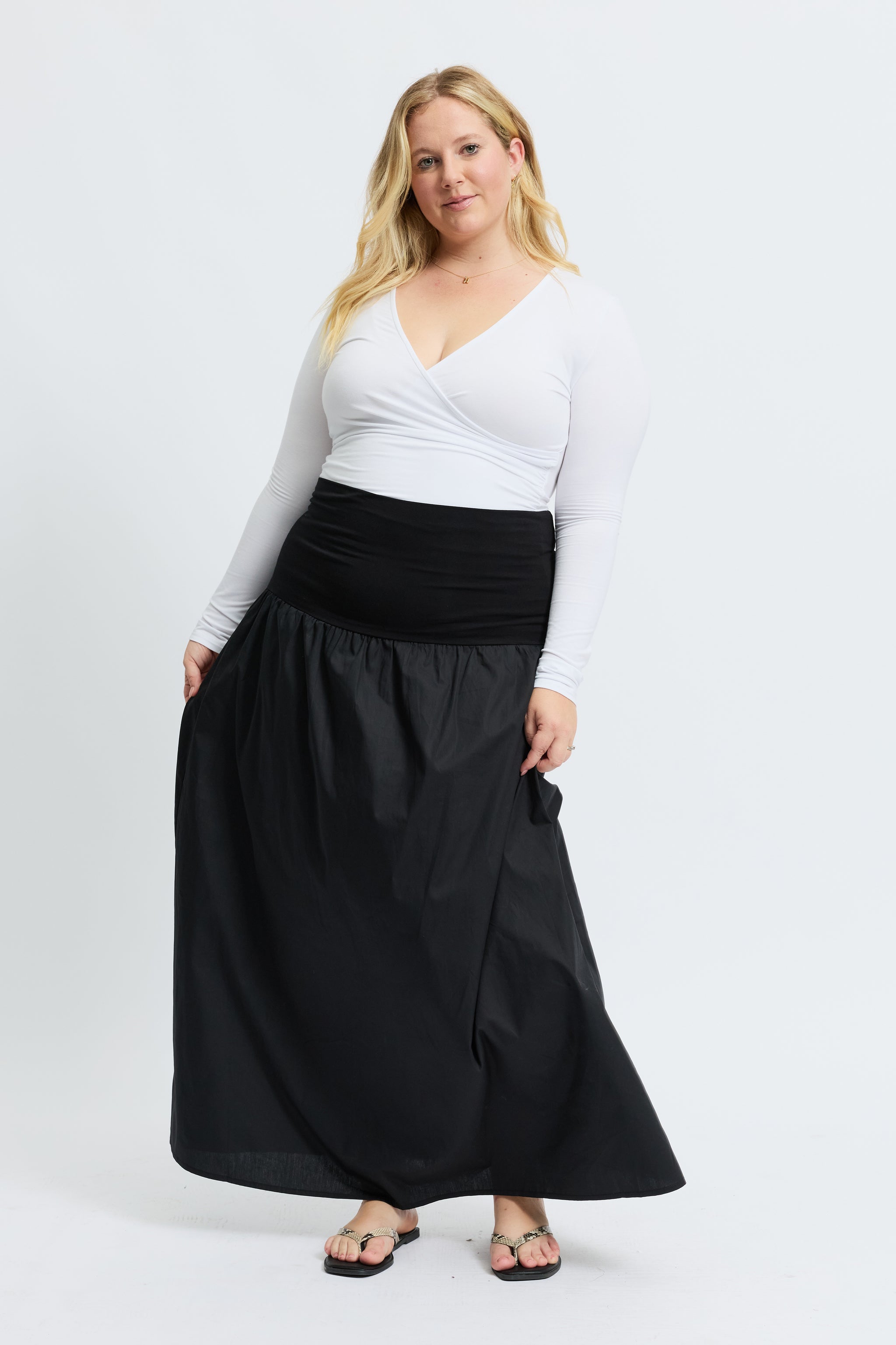 Bump Friendly Emmy Drop-Waist Jersey Poplin Maxi Skirt - Black