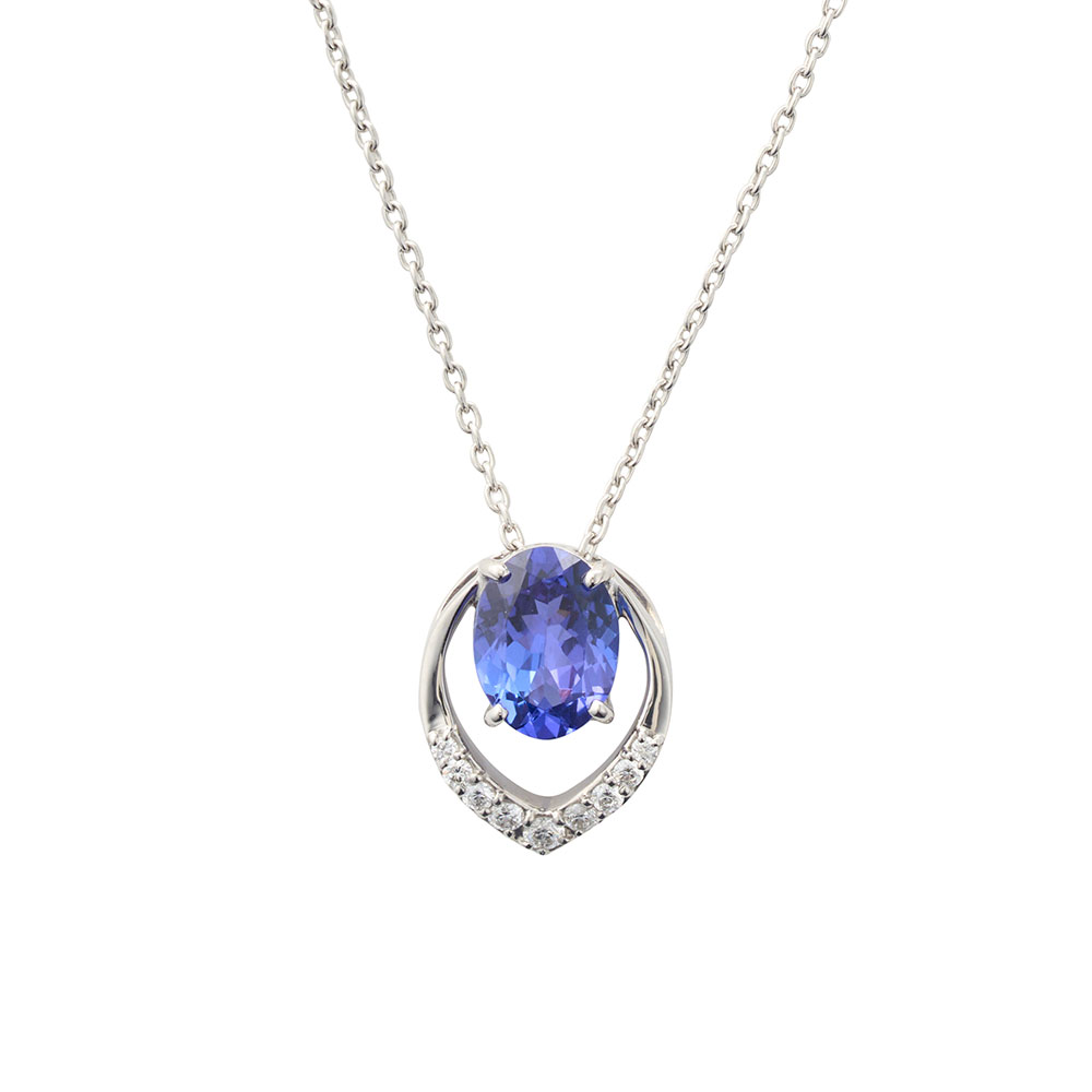 Ptタンザナイトダイヤモンドペンダントネックレス - アートジュエリー