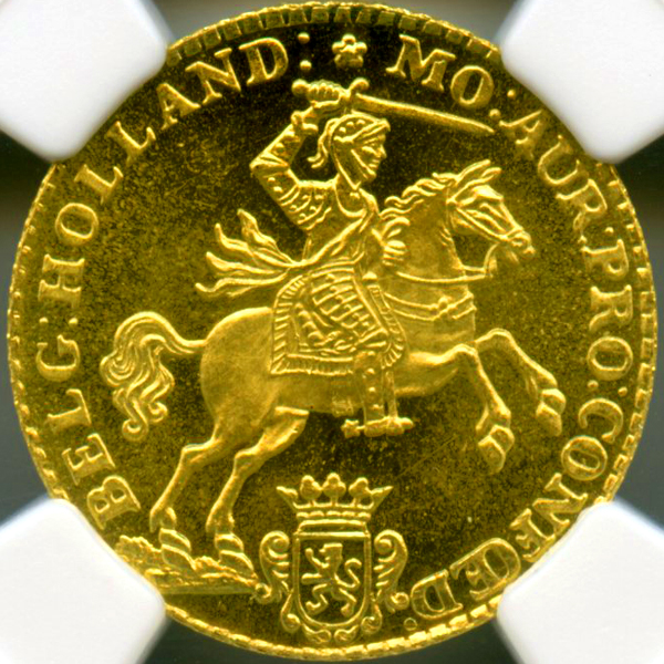 オランダ 馬上の騎士 1750(1960) 7グルデン リストライク 金貨 NGC