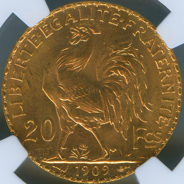 フランス マリアンヌ ルースター 1909年 20フラン 金貨 NGC MS66 | ARK