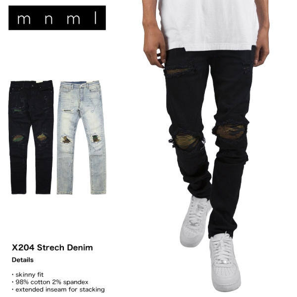 X204 STRETCH DENIM BLACK BLUE デニム スキニーパンツ|mnml