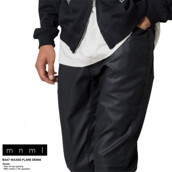 B447 WAXED FLARE DENIM フレアパンツ デニムパンツ|mnml|ストリート