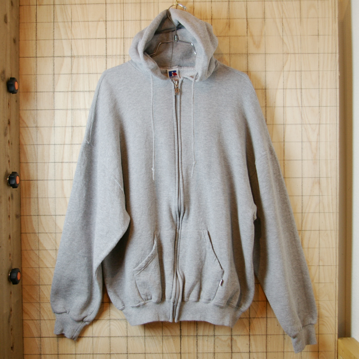 RUSSELL ATHLETIC】古着グレー(灰)無地フルジップスウェットパーカー