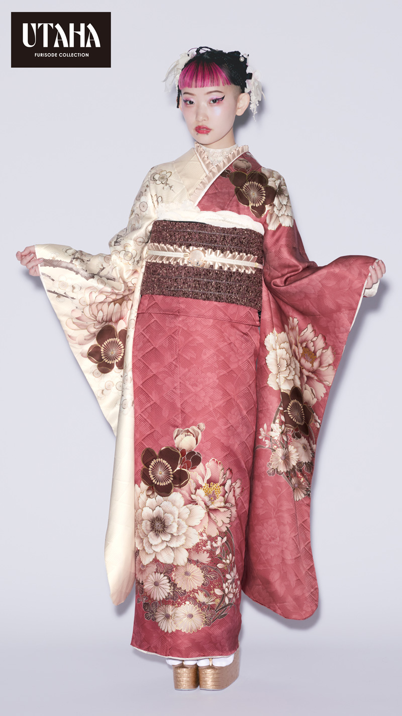 512z39☆人気！大北捷一 振袖 金通し モダン 赤黒☆美品 成人式 結婚式