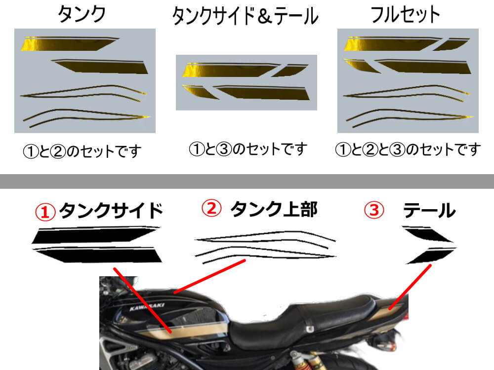 バリオス 1型 2型 / GSX250FX タンクステッカー（2本ライン）選べる