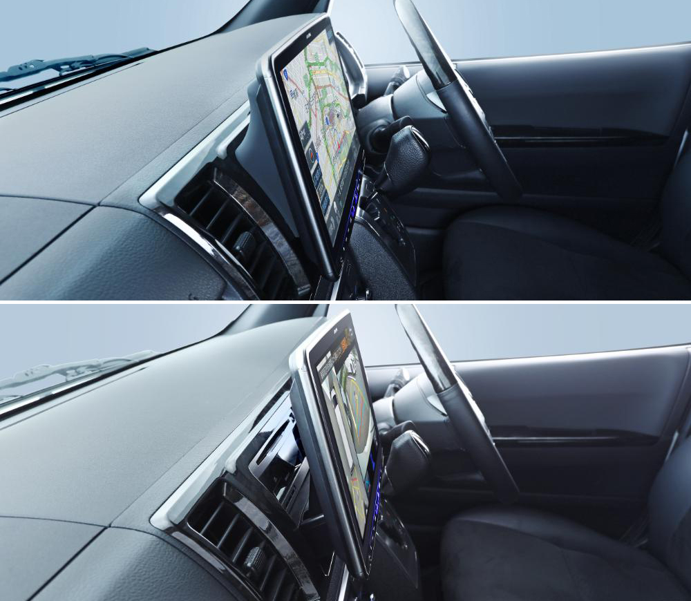 見て！ ハイエースの大画面ナビ スーパーGLに超フィット 「曲線美」の