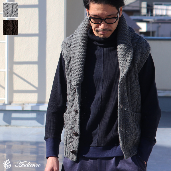 RE PRICE/価格改定】ケーブルニットショールカラーベスト / Audience