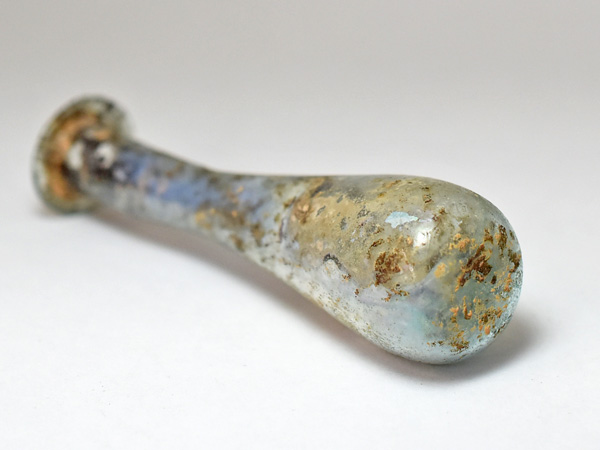 1909】古代ローマングラス内側銀化極薄長頸細長小瓶 ボトル【とんぼ玉