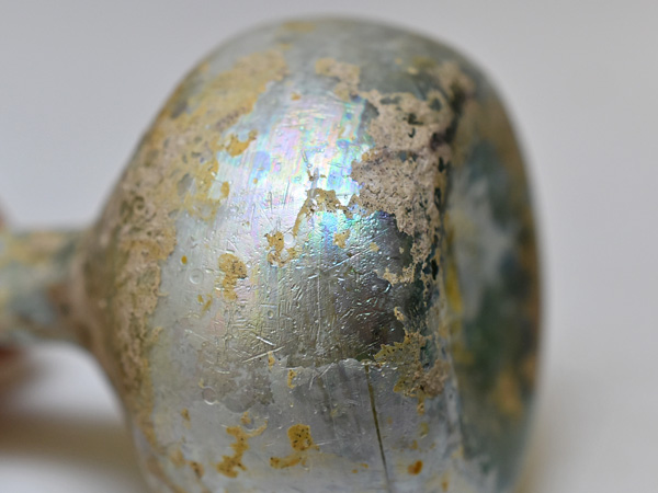 2507】古代ローマングラス美銀化極薄長頸ふっくら小瓶 ボトル(高さ約