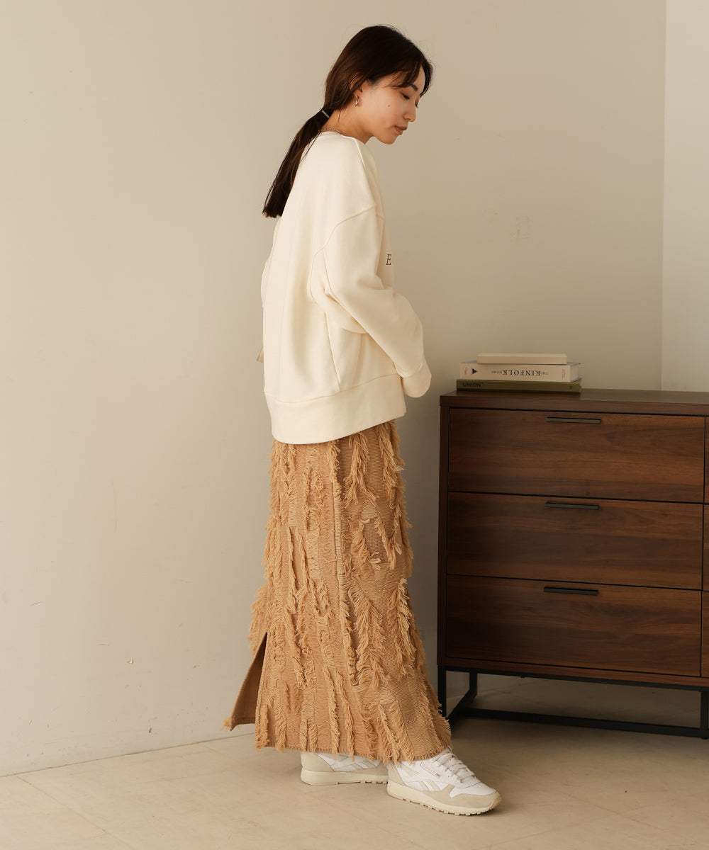 S・Mサイズ展開】【セットアップ対応】ミックスフリンジニットスカート