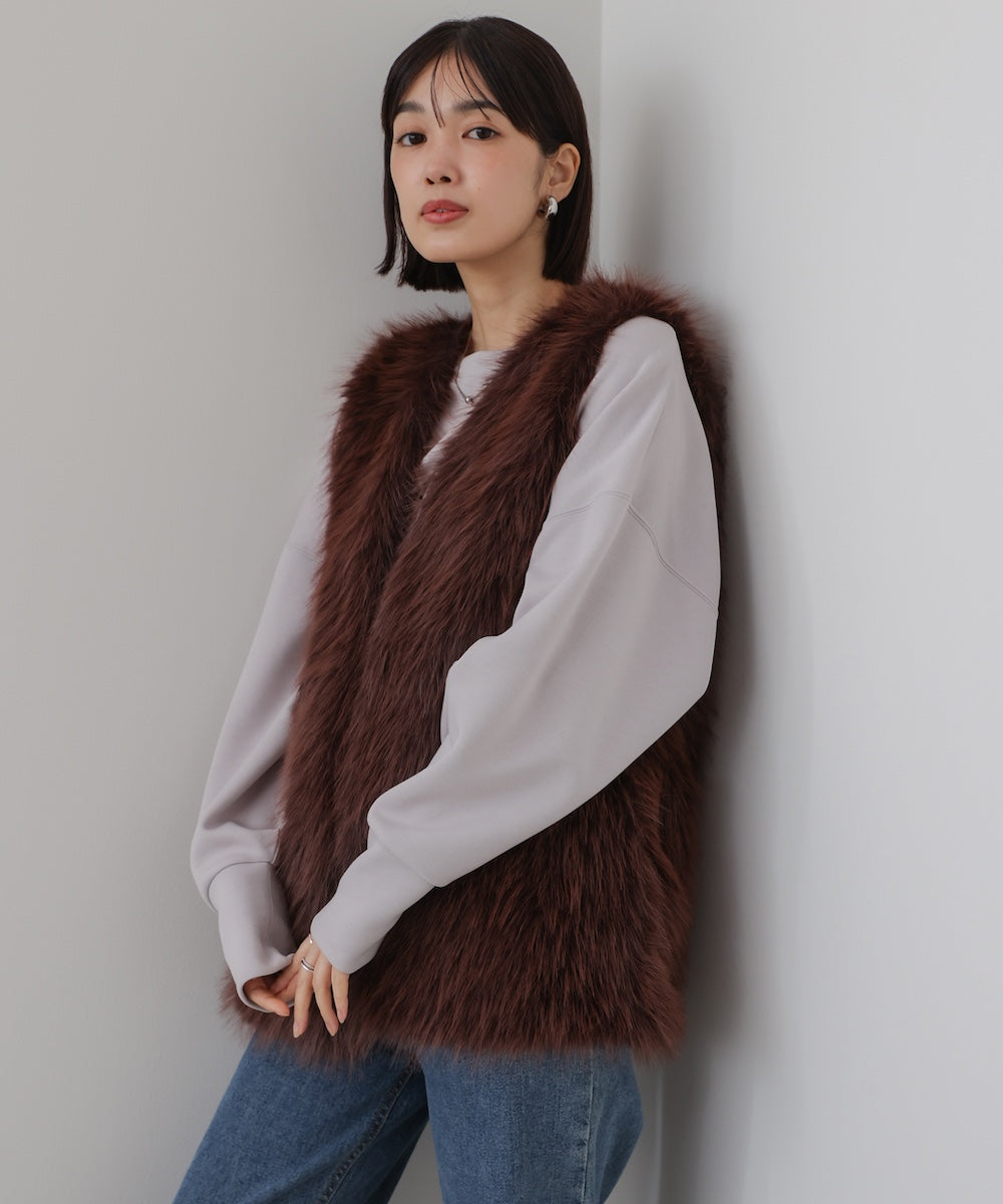 WEB限定】フェイクロングフォックスファーベスト