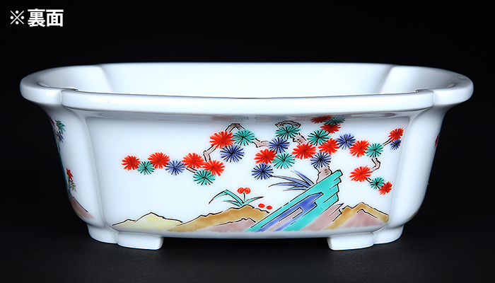 十五代柿右衛門色絵松竹梅外縁木瓜式鉢 | 盆栽、盆栽書籍、盆栽鉢の