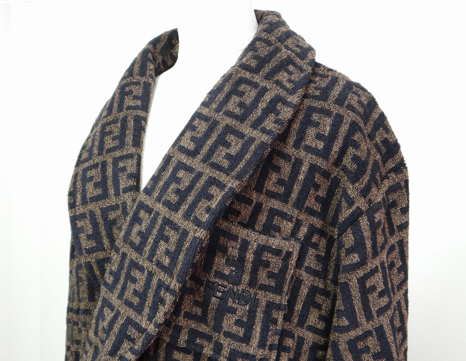 FENDI フェンディ ズッカ柄 コットン100％ ガウン バスローブ ブラウン