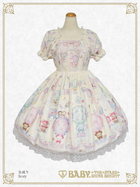 くみゃちゃんのふわふわお空でTea PARTY柄ワンピース＆くみゃみみ