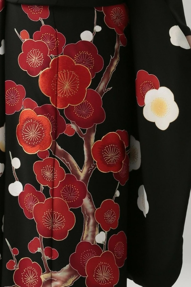 成人式振袖 紅梅白梅（こうばいはくばい）｜黒地に赤と白の梅が