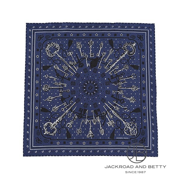 シルクバンダナ プリュムティ レ・クレ マリン ネイビー 紺[] Silk