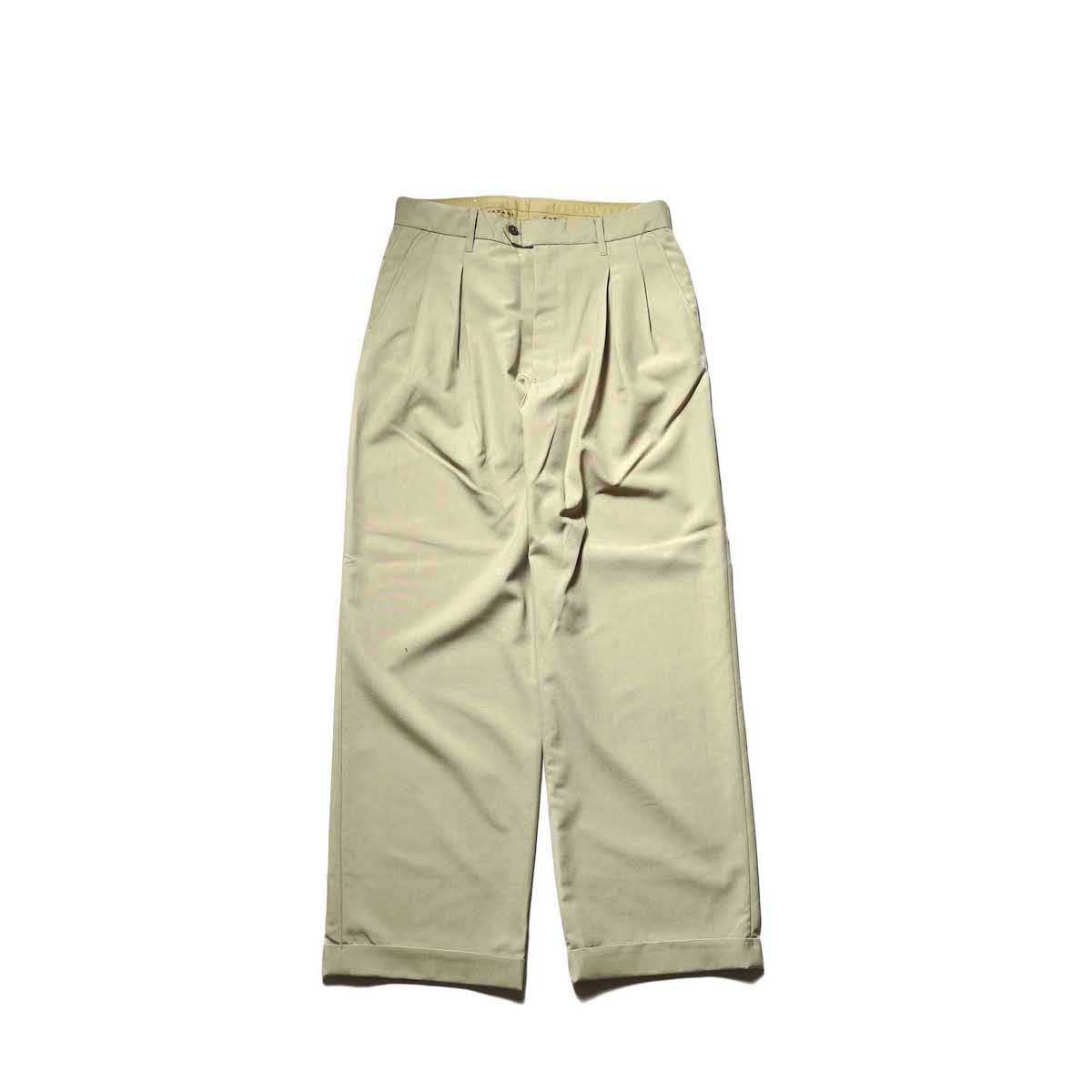 FARAH / Three Tuck Wide Pants - Wool Poplin (Beige)