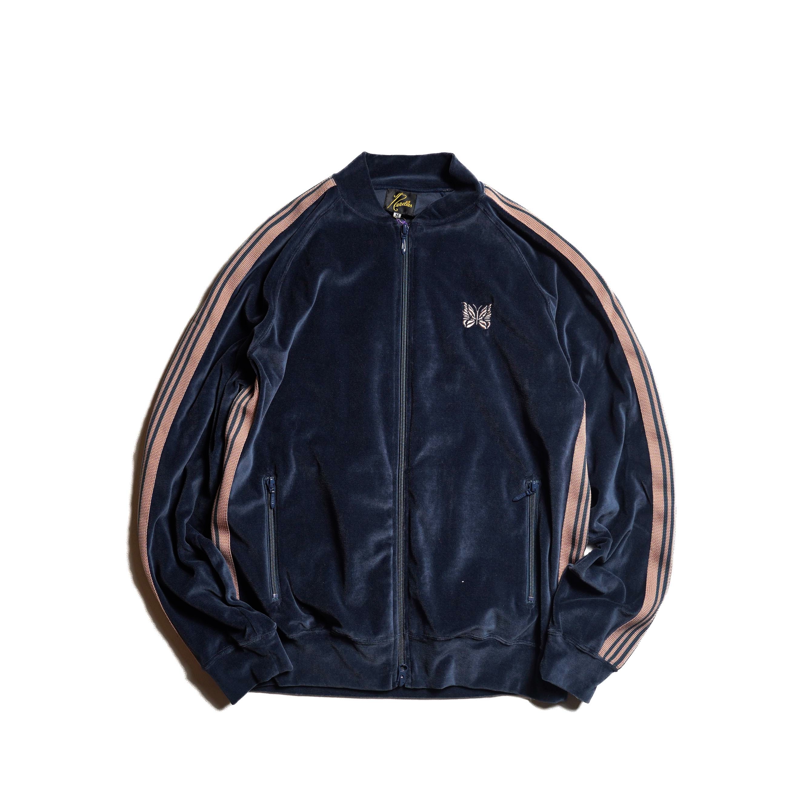 Needles / Rib Collar Track Jacket - C/PE Velour (Steel Blue)