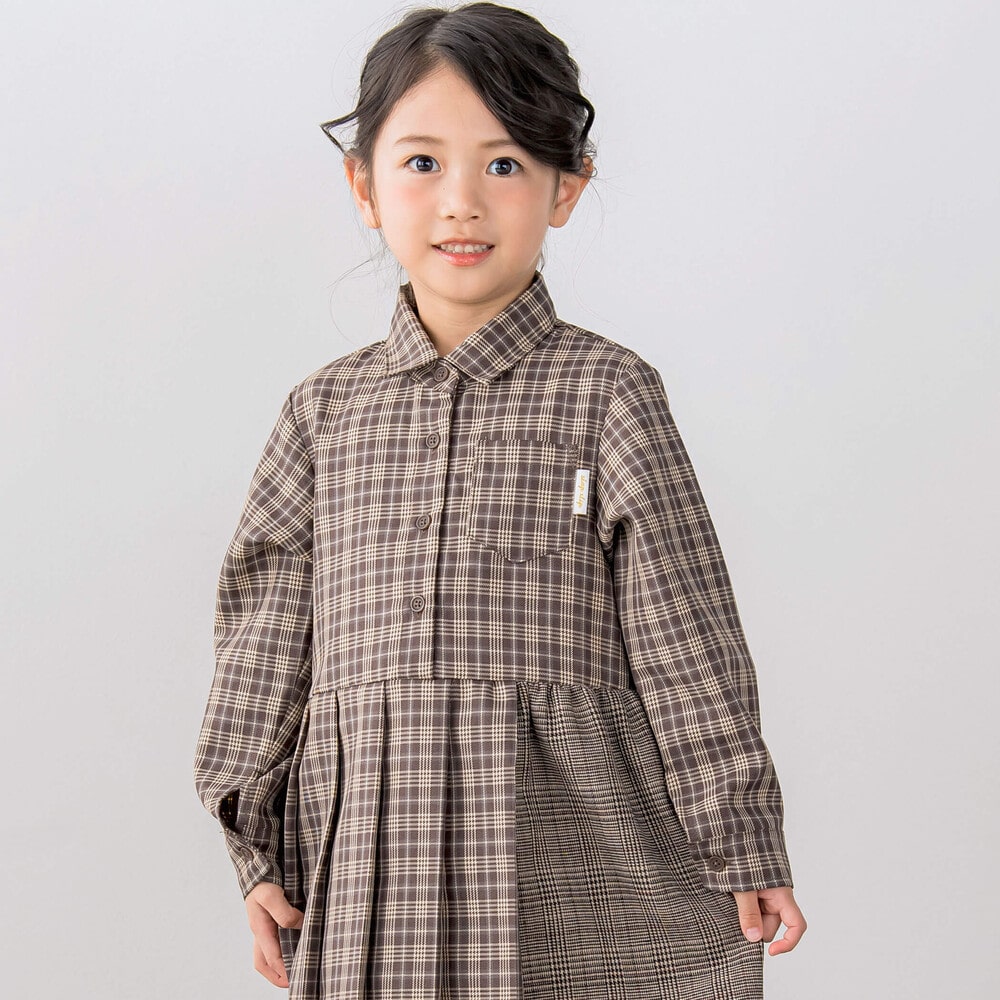 お揃い】千鳥格子タータンチェック柄シャツワンピース(90~130cm)(90cm