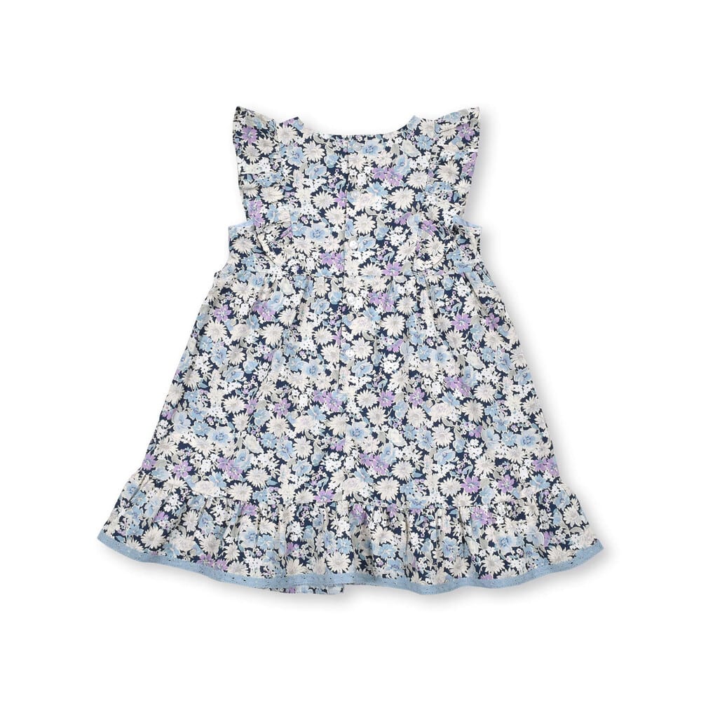 花柄フリル袖ギャザーコットンワンピース(95~150cm)(95cm ブルー系