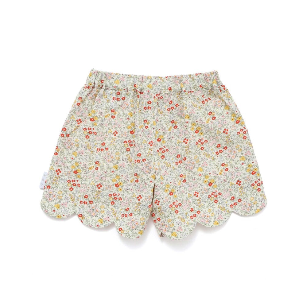 お揃い/接触冷感】裾スカラップ花柄ストライプショートパンツ(90~130cm