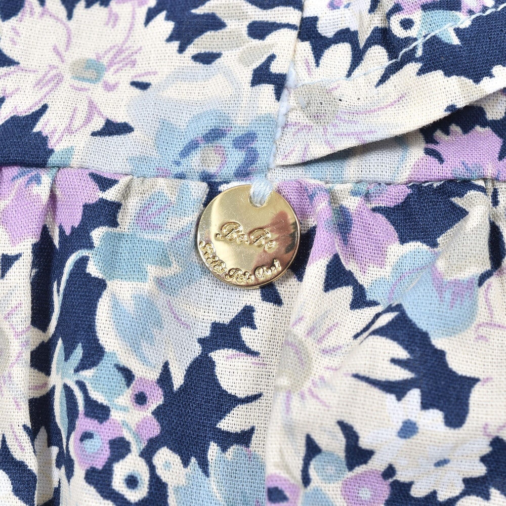 花柄フリル袖ギャザーコットンワンピース(95~150cm)(95cm ブルー系