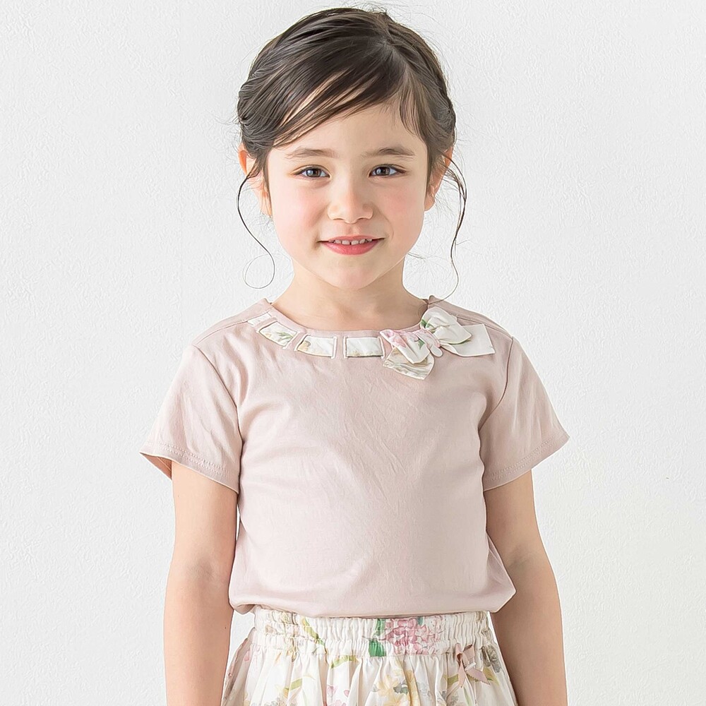 お揃い】リバティリボン半袖Tシャツ(100~140cm)(100cm ピンク
