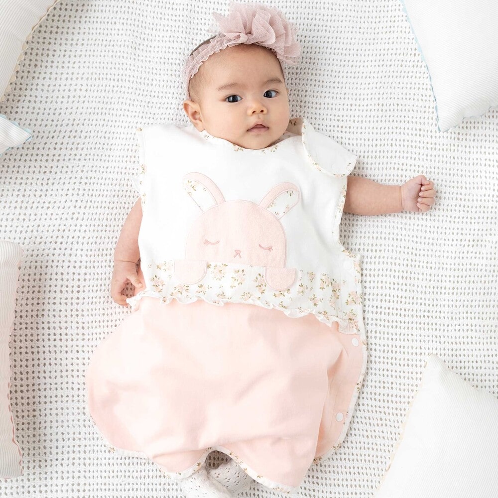 天竺ウサギパッチスリーパー(50~90cm)(ワンサイズ ピンク): 新生児