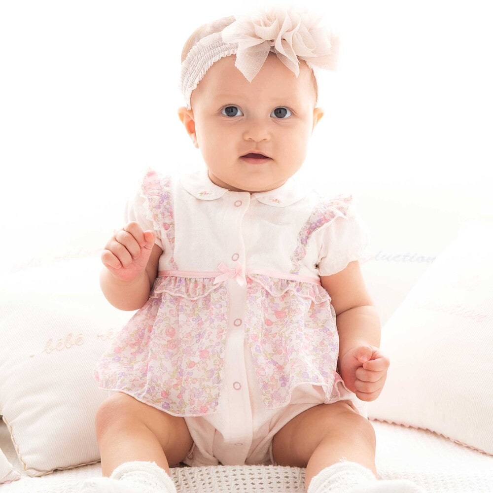 シフォン花プリントレーシーカバーオール(70~80cm)(70cm ピンク系