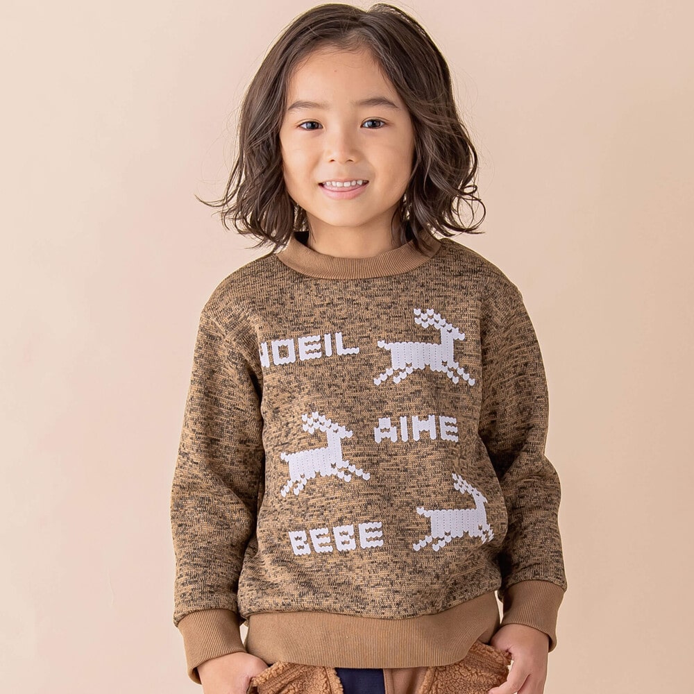 ニット風裏起毛トナカイトレーナー(80~130cm)(80cm ベージュ