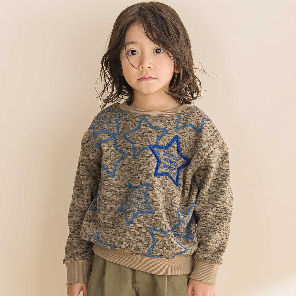 メランジ裏毛起毛星刺しゅうトレーナー(80~130cm)(80cm ベージュ