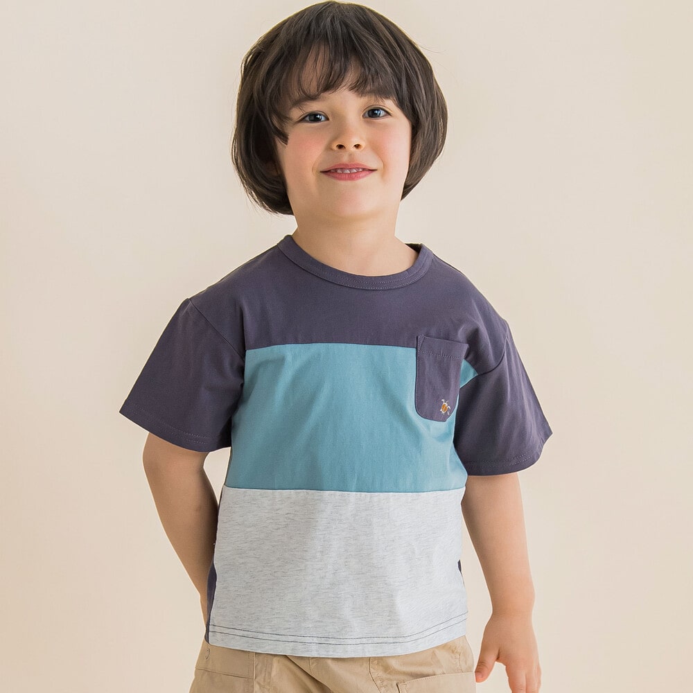 カラーブロックTシャツ(80~130cm)(80cm グレー系): トップス【べべ