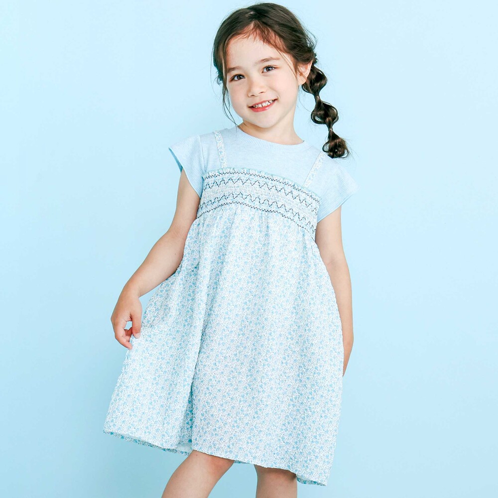 花柄シフォンドッキングワンピース(80~130cm)(80cm ブルー