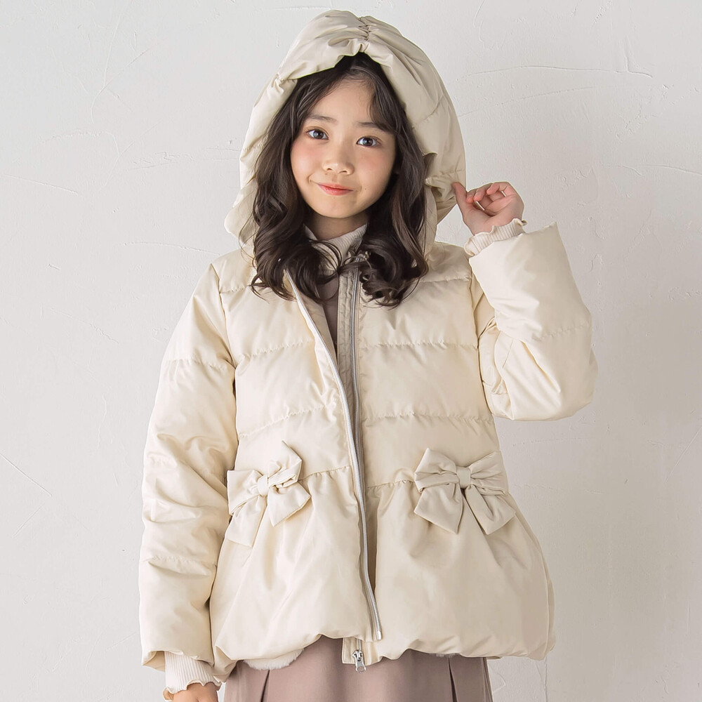 フード取り外しリボンペプラムダウンジャケット(90~140cm)(90cm