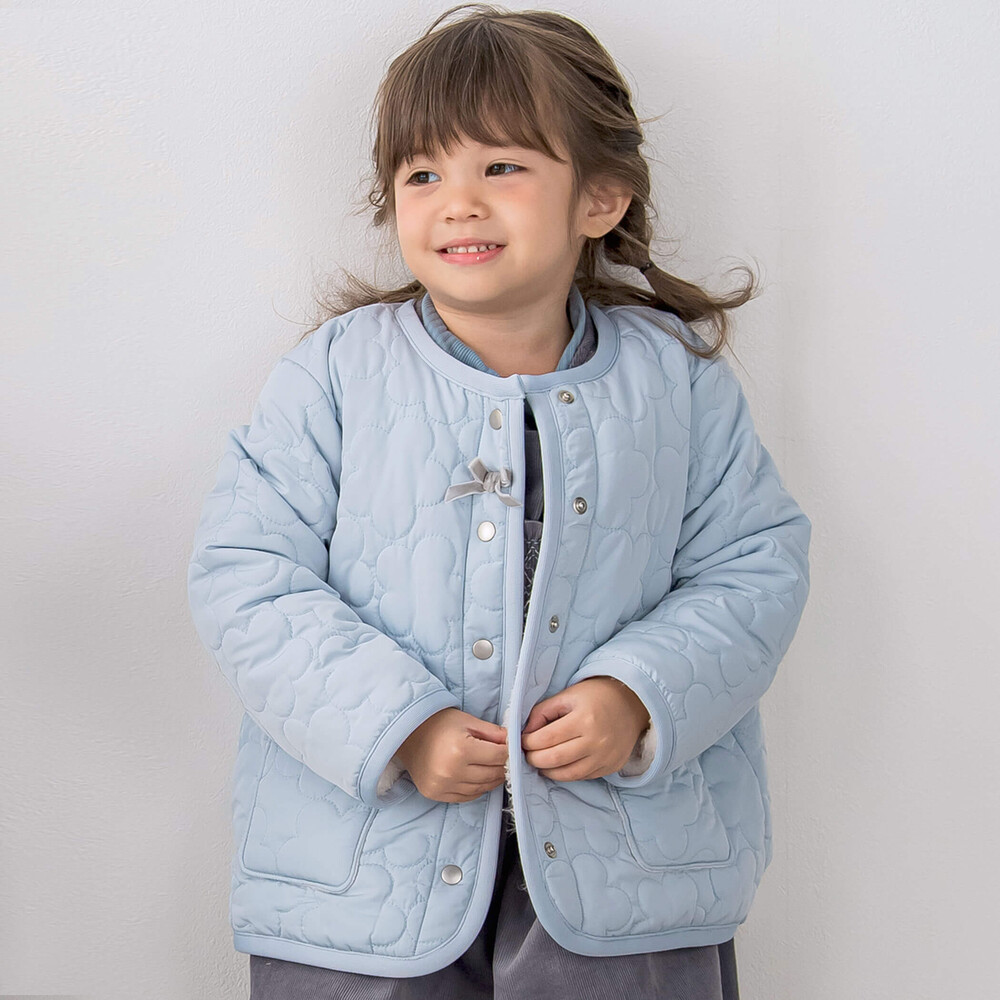 お揃い】リボン付き花刺しゅう柄中綿キルトボアリバーシブルジャケット