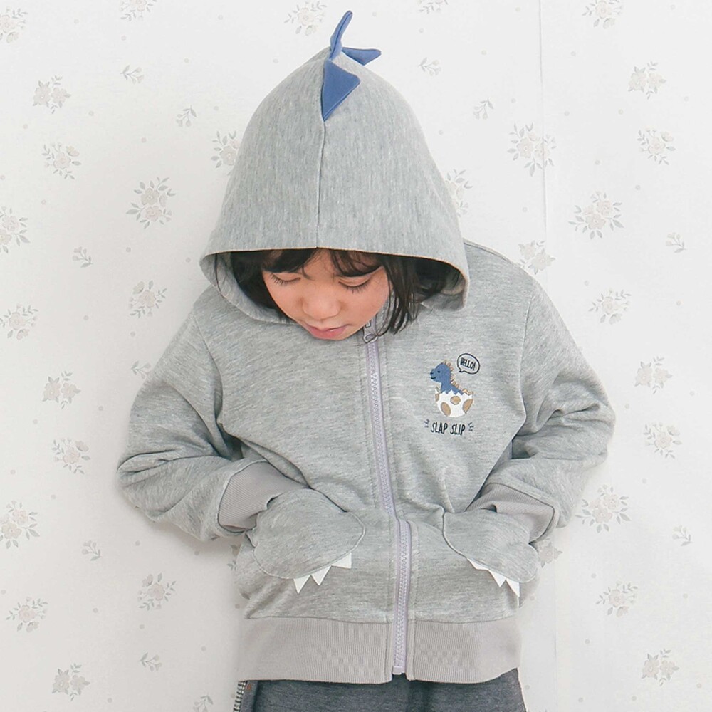 ツンツン恐竜トサカフード付きフルジップパーカー(80~120cm)(80cm