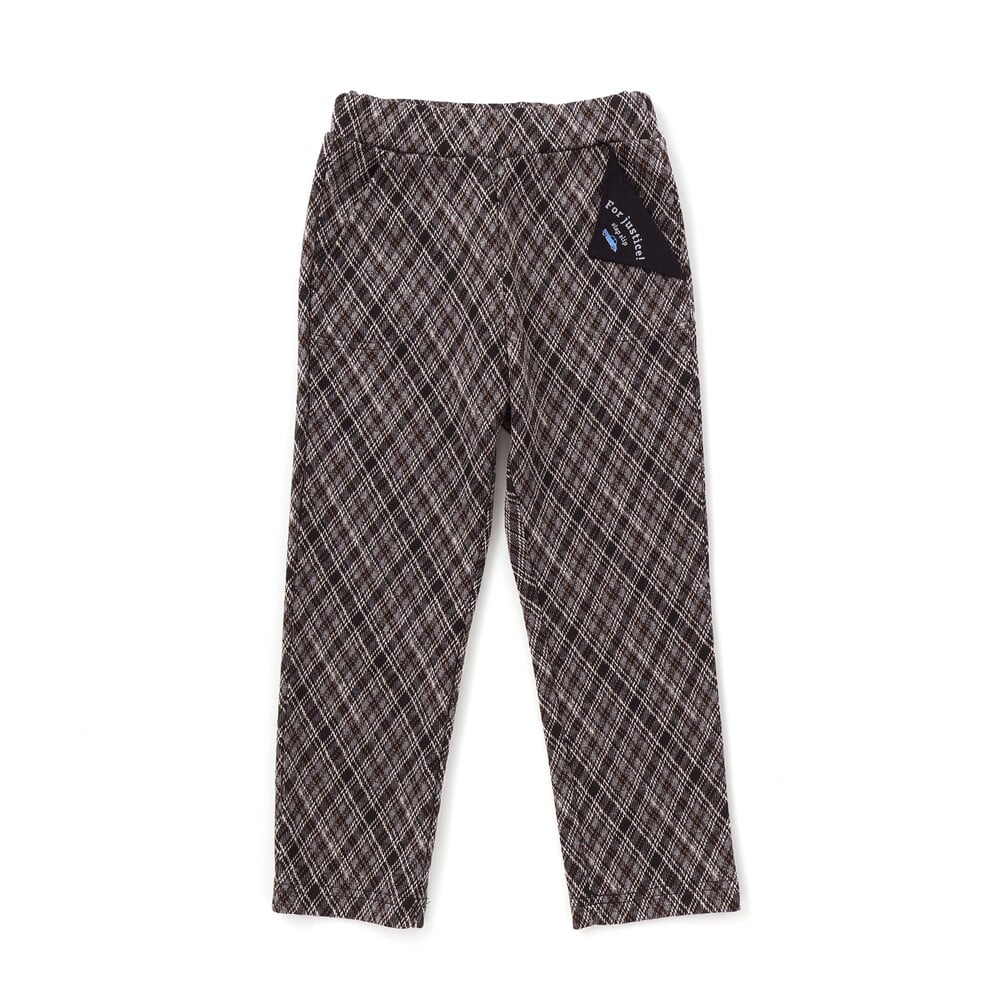 お揃い】チェックくるま総柄ロングパンツ(80~130cm)(80cm ベージュ系