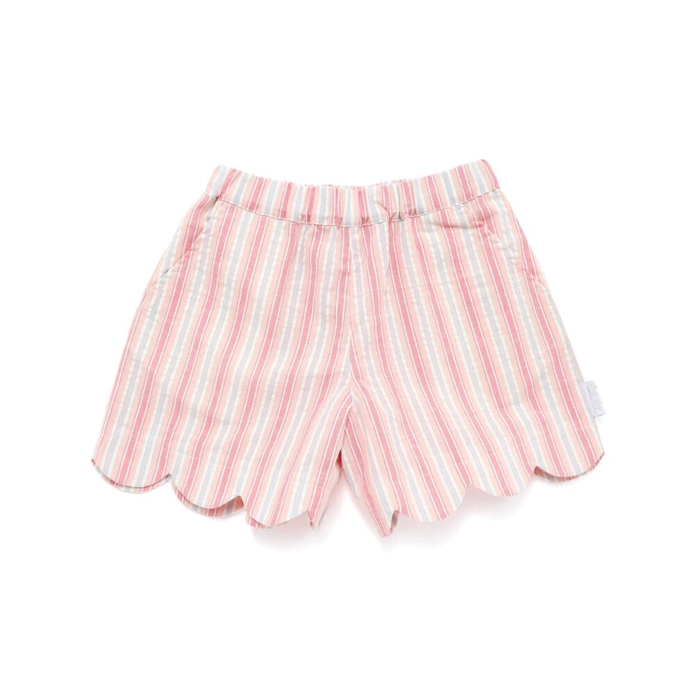 お揃い/接触冷感】裾スカラップ花柄ストライプショートパンツ(90~130cm