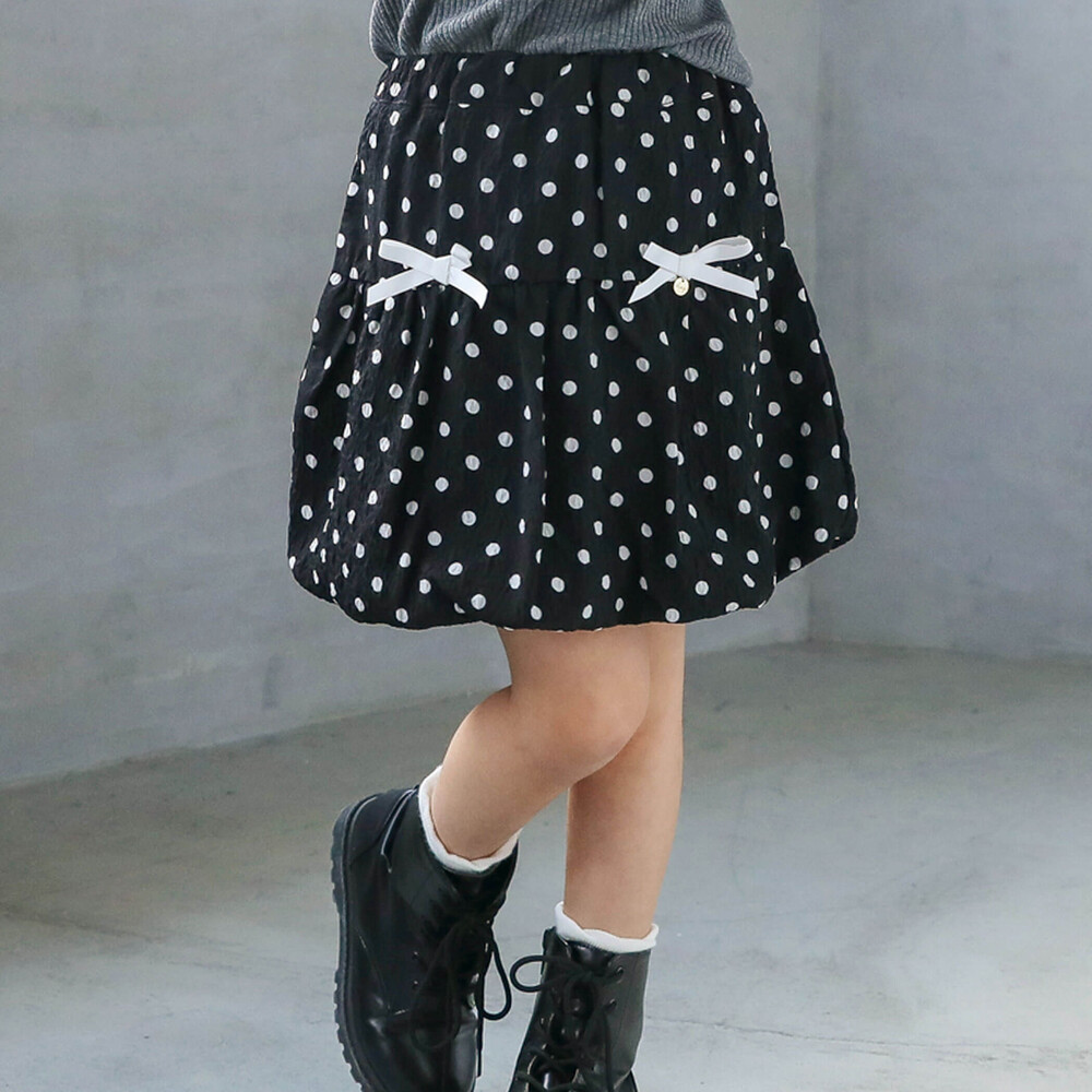 エンボスドット柄リボン付きバルーンスカート(90~130cm)(90cm ブラック