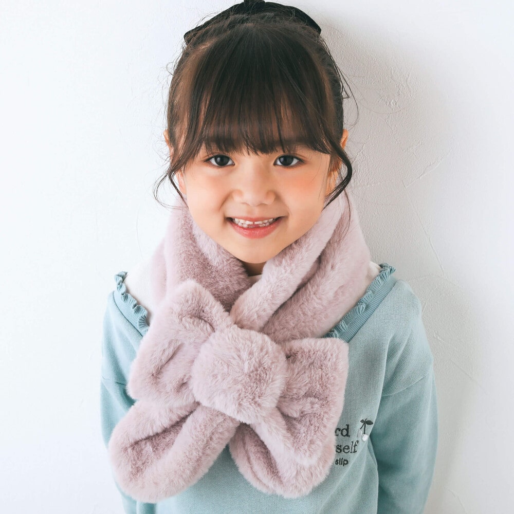 フワフワビッグリボンモチーフファーマフラー(ワンサイズ パープル